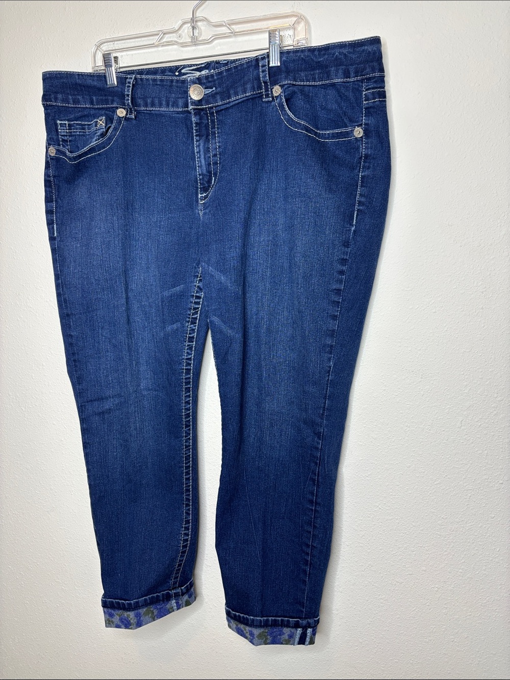 Seven7 Dark Blue Cropped Straight-Leg Jeans